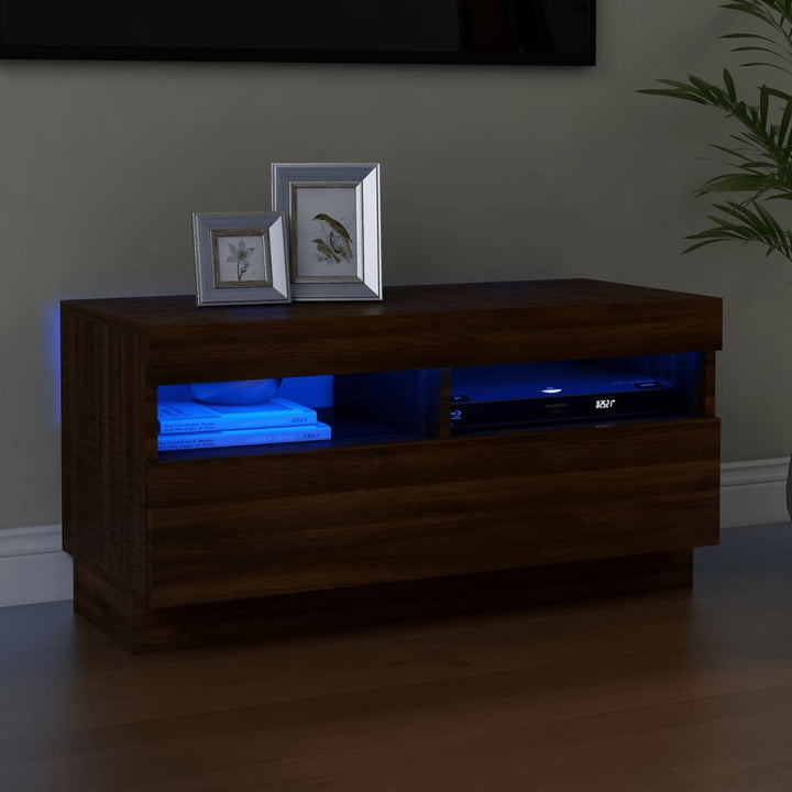 Tv-Bänk Med Led-Lampor 100X35X40 Cm Konstruerat Trä