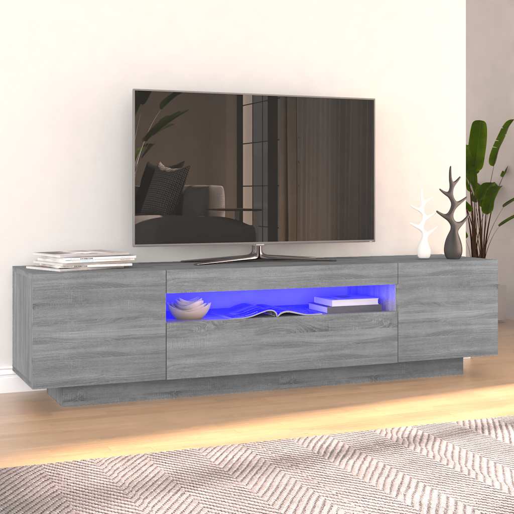 Tv-Bänk Med Led-Lampor Åldrat Trä 160X35X40 Cm Konstruerat Trä
