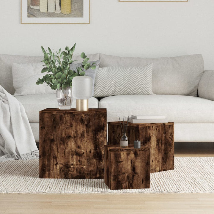 Sidobord 3 St Åldrat Trä Konstruerat Trä