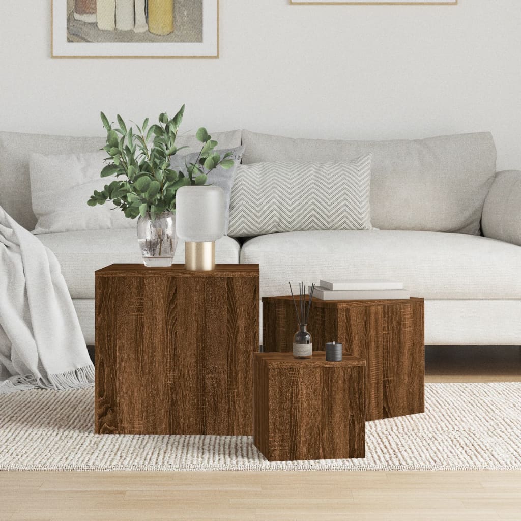 Sidobord 3 St Åldrat Trä Konstruerat Trä