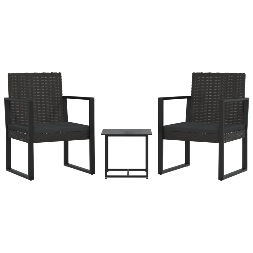 Loungegrupp För Trädgården Med Dynor 3 Delar Svart Konstrotting