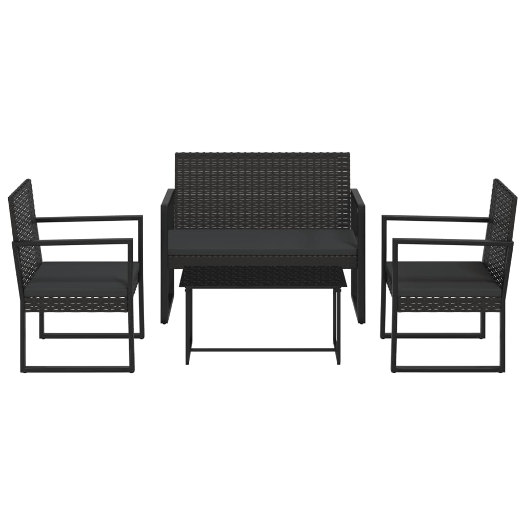 Loungegrupp För Trädgården Med Dynor 4 Delar Svart Konstrotting