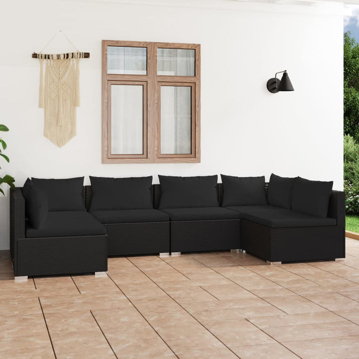 Loungegrupp För Trädgården Med Dynor 6 Delar Konstrotting Svart