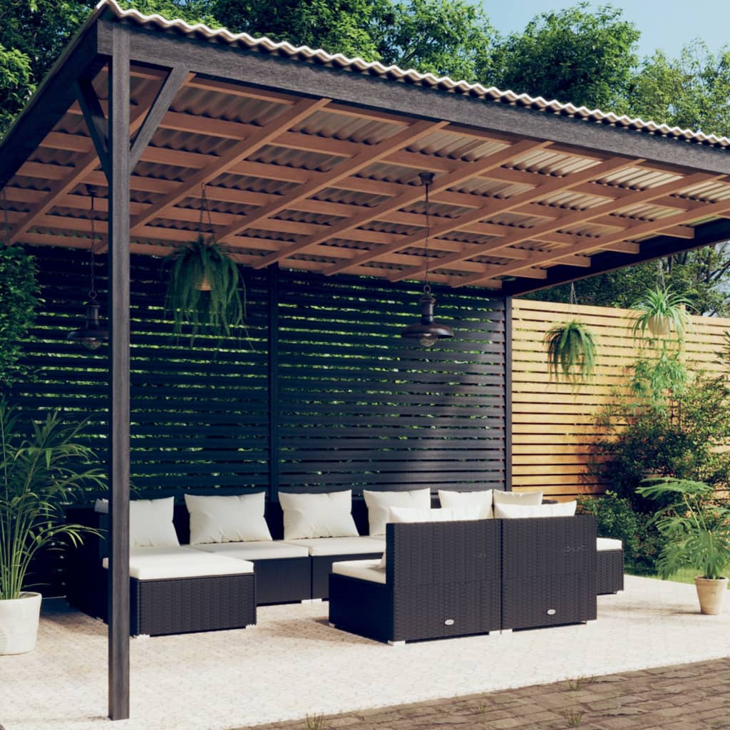 Loungegrupp För Trädgården Med Dynor 10Delar Konstrotting Svart