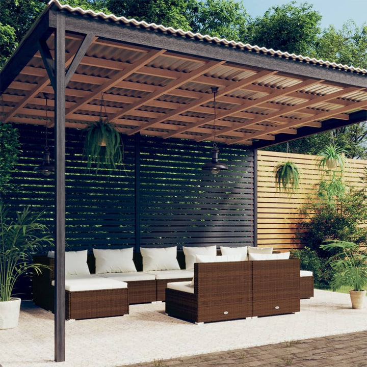 Loungegrupp För Trädgården Med Dynor 10Delar Konstrotting Svart