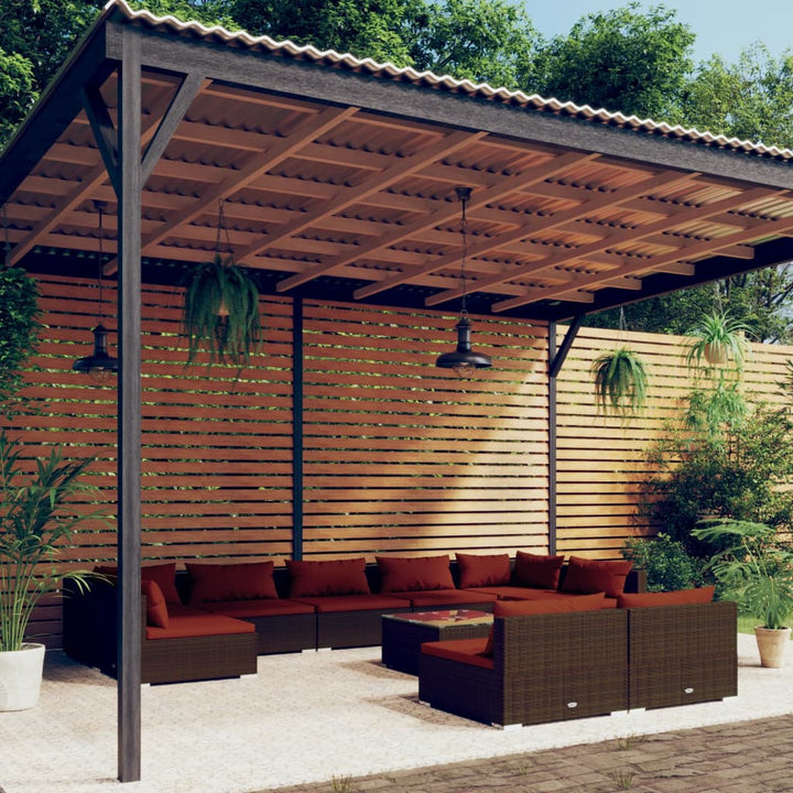 Loungegrupp För Trädgården Med Dynor 10Delar Konstrotting Svart