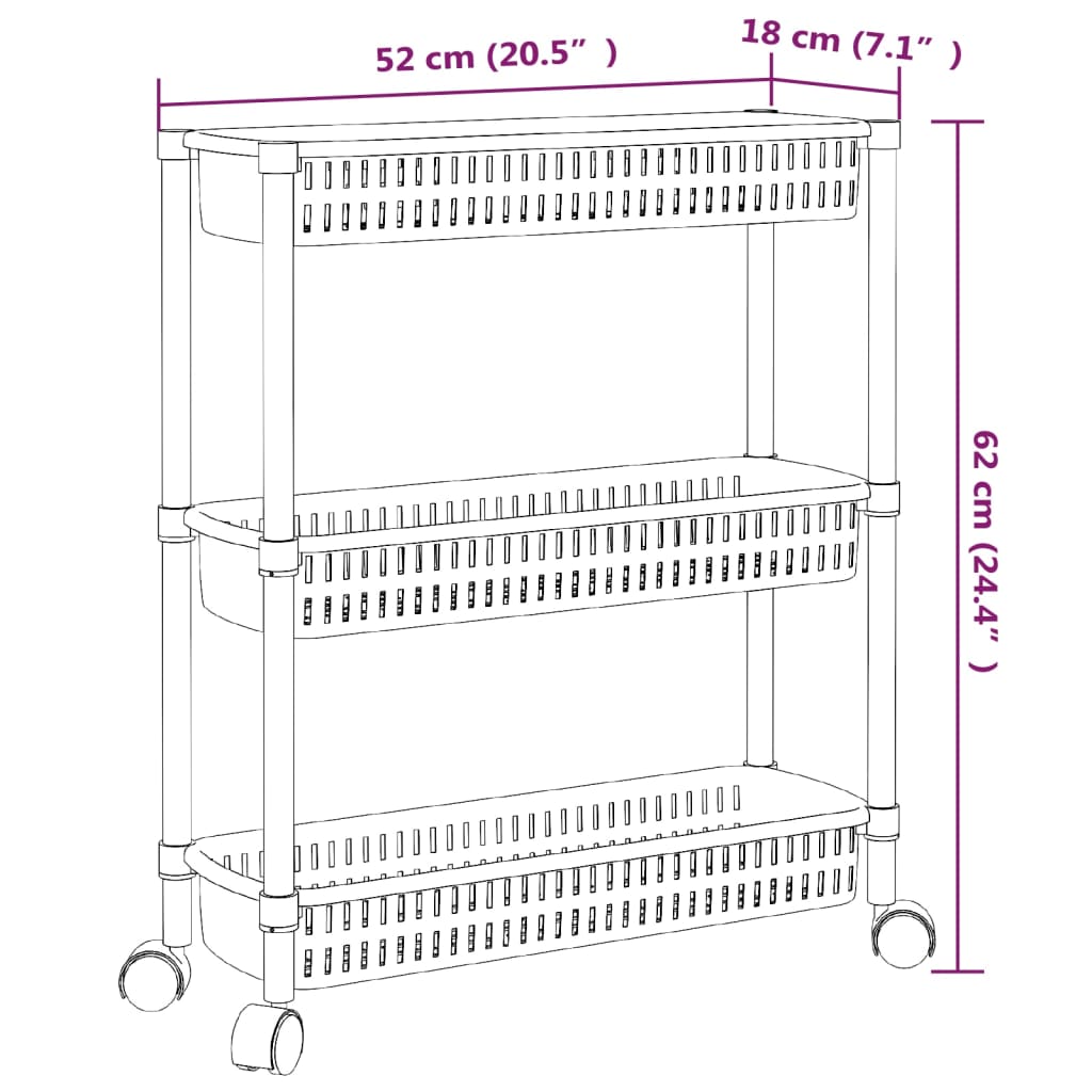 Förvaringsvagn 3 Hyllor Silver Och Vit Aluminium