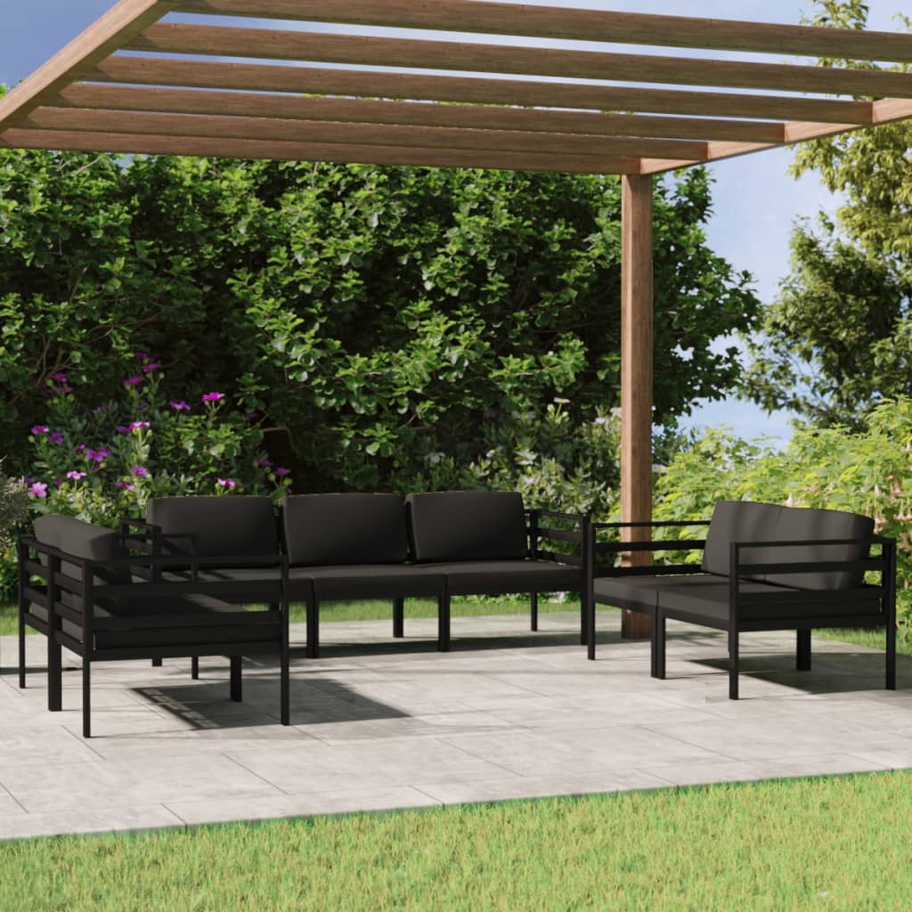 Loungegrupp För Trädgården 7 Delar Med Dynor Aluminium Antracit