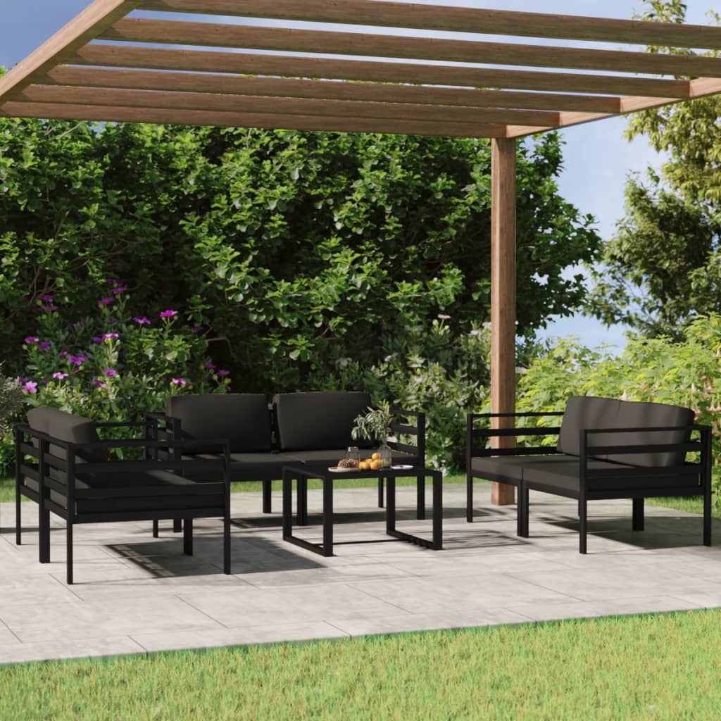 Loungegrupp För Trädgården 7 Delar Med Dynor Aluminium Antracit