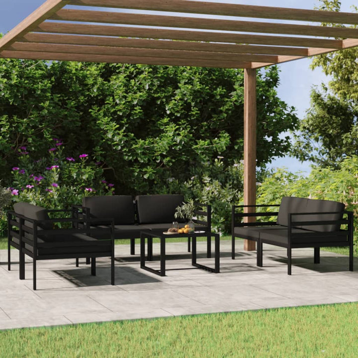 Loungegrupp För Trädgården 7 Delar Med Dynor Aluminium Antracit