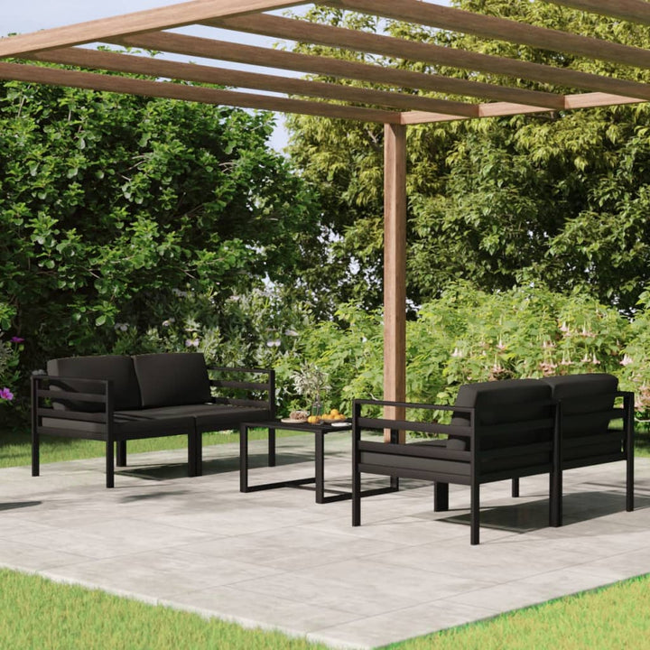 Loungegrupp För Trädgården 5Delar Med Dynor Aluminium Antracit