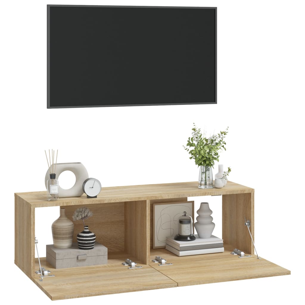 Väggmonterade Tv-Bänkar 2 St 100X30X30 Cm Konstruerat Trä
