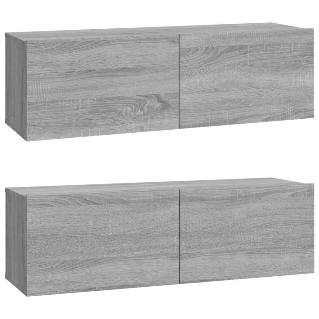 Väggmonterade Tv-Bänkar 2 St Grå 100X30X30 Cm Konstruerat Trä