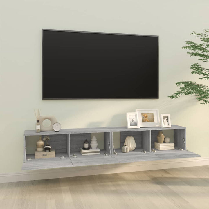 Väggmonterade Tv-Bänkar 2 St Grå 100X30X30 Cm Konstruerat Trä
