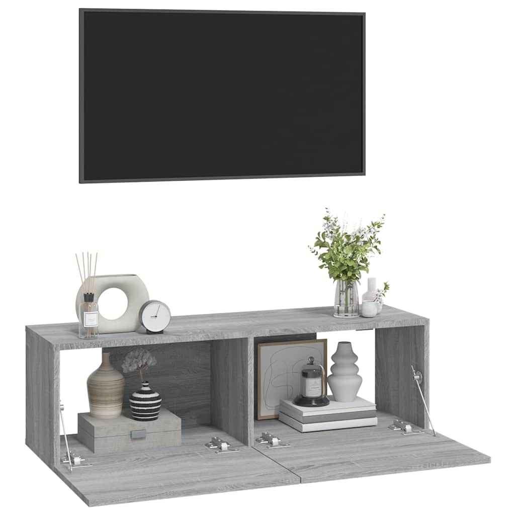 Väggmonterade Tv-Bänkar 2 St Grå 100X30X30 Cm Konstruerat Trä