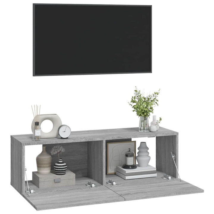 Väggmonterade Tv-Bänkar 2 St Grå 100X30X30 Cm Konstruerat Trä