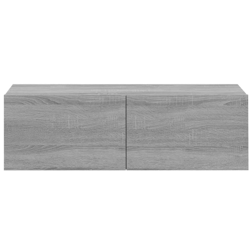 Väggmonterade Tv-Bänkar 2 St Grå 100X30X30 Cm Konstruerat Trä