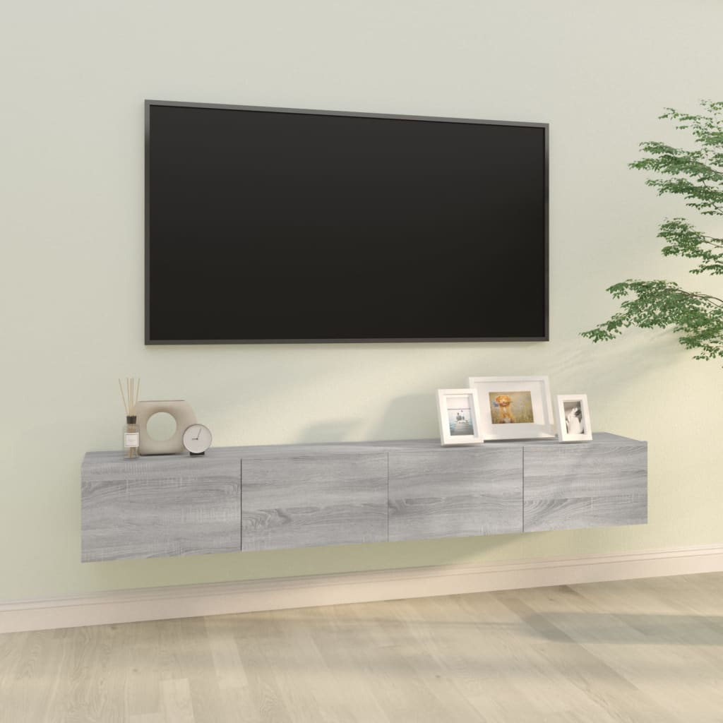 Väggmonterade Tv-Bänkar 2 St Grå 100X30X30 Cm Konstruerat Trä