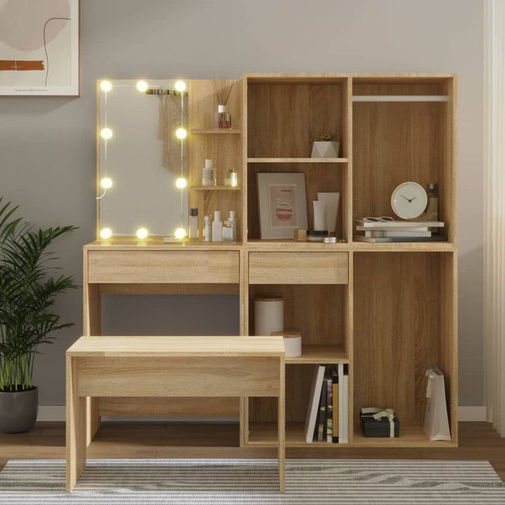 Toalettbordsset Med Led Konstruerat Trä