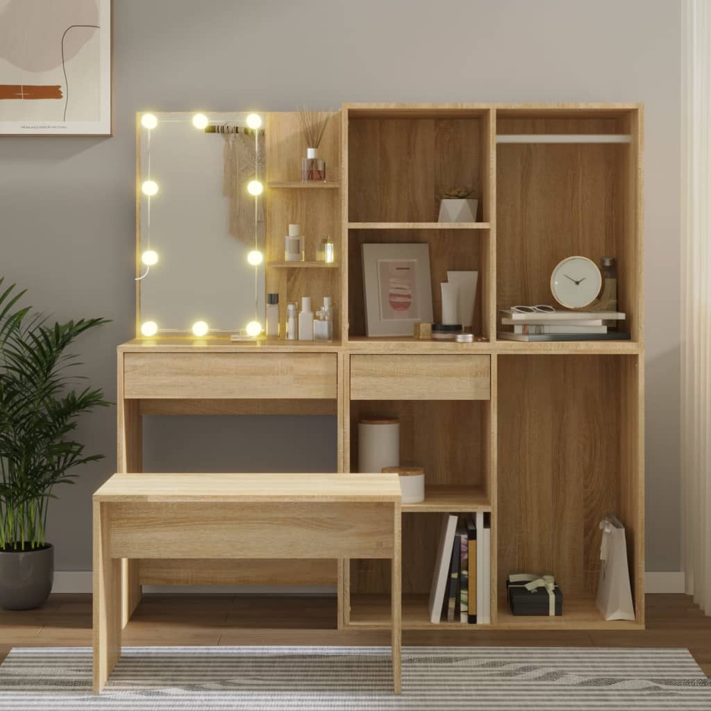 Toalettbordsset Med Led Konstruerat Trä