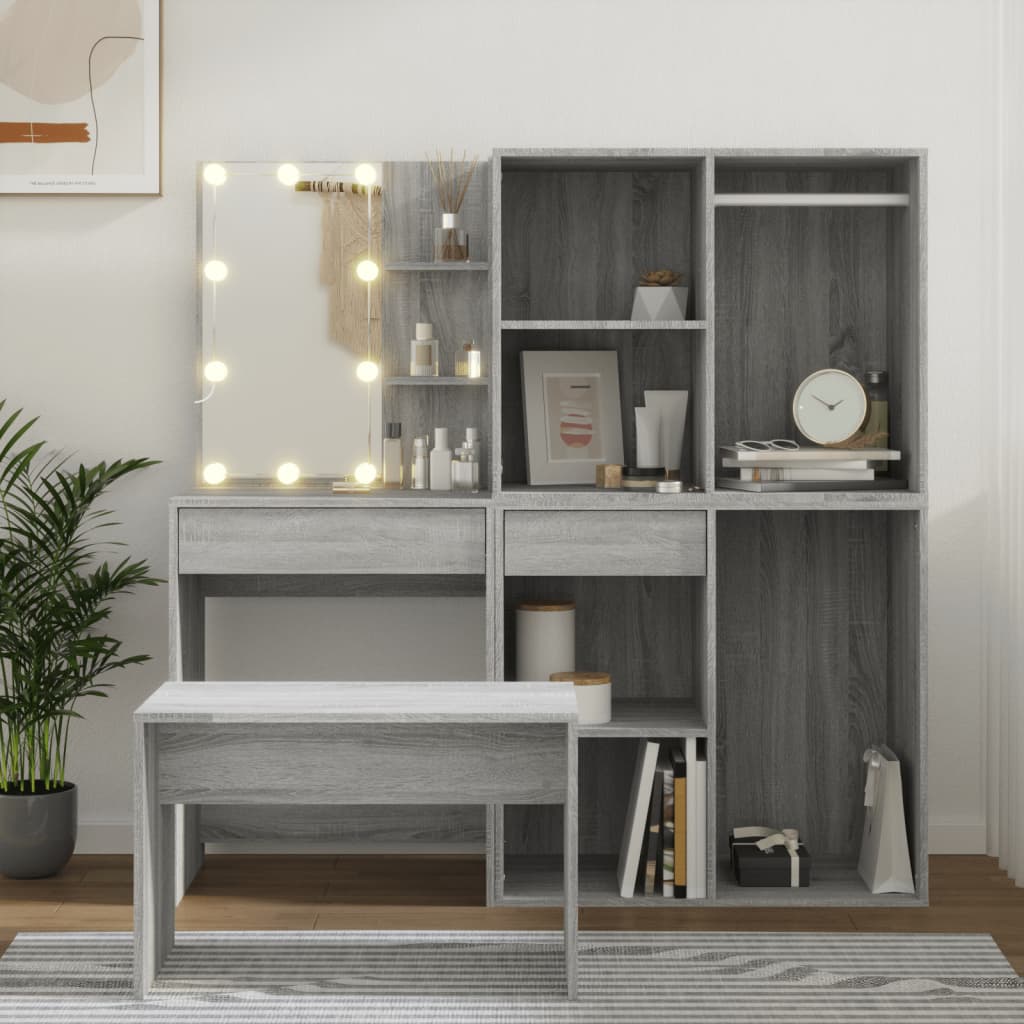 Toalettbordsset Med Led Konstruerat Trä