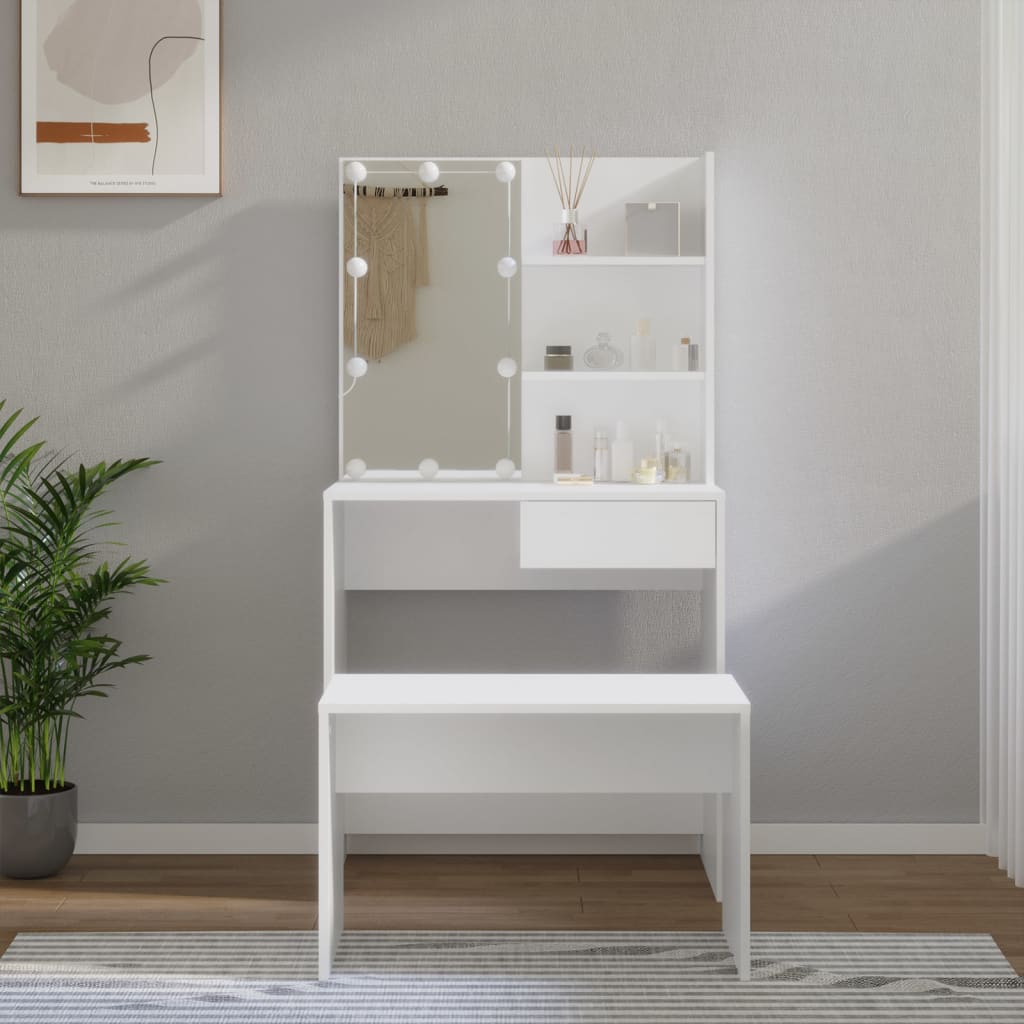 Sminkbordsset Med Led Konstruerat Trä