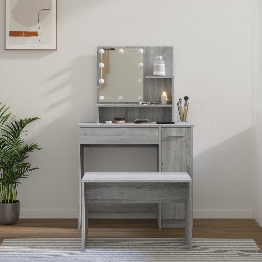 Sminkbordsset Med Led Konstruerat Trä