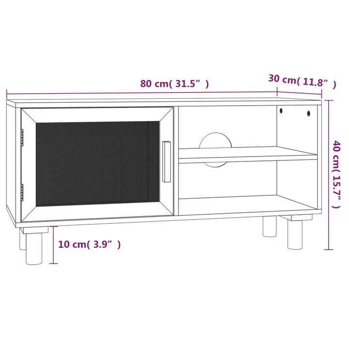 Tv-Bänk 80X30X40 Cm Massiv Furu Och Naturlig Rotting