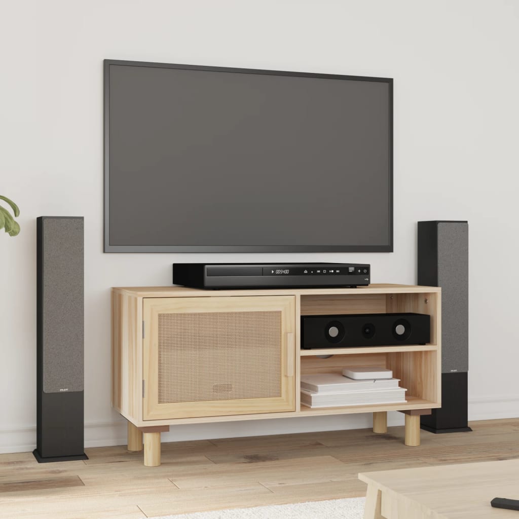 Tv-Bänk 80X30X40 Cm Massiv Furu Och Naturlig Rotting