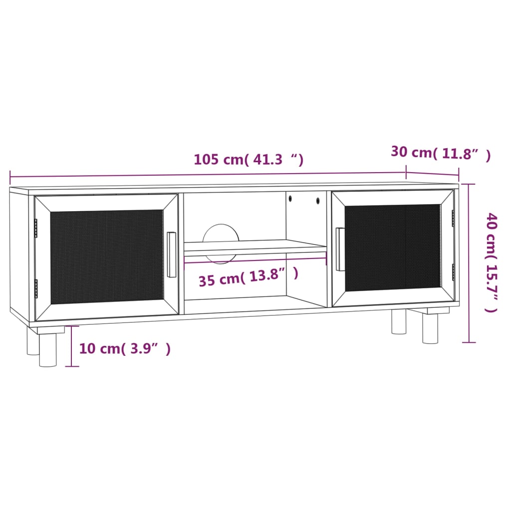 Tv-Bänk 105X30X40 Cm Massiv Furu &amp; Naturlig Rotting