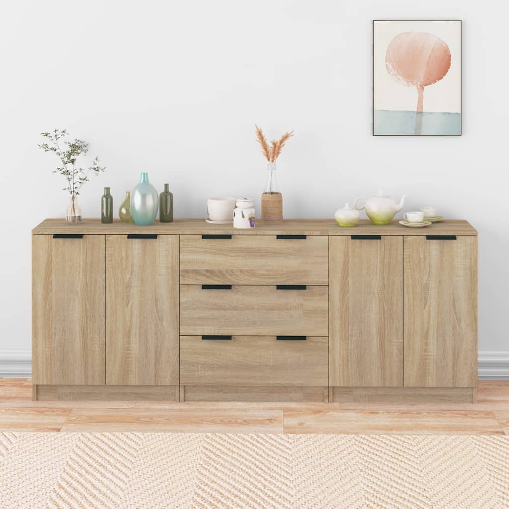 Skänkar 3 Delar Ek 60X30X70 Cm Konstruerat Trä