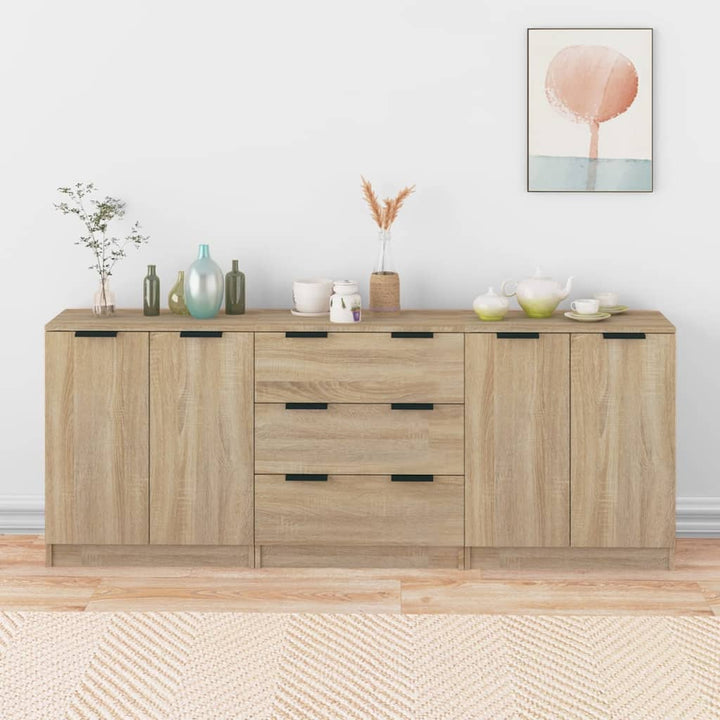 Skänkar 3 Delar Ek 60X30X70 Cm Konstruerat Trä