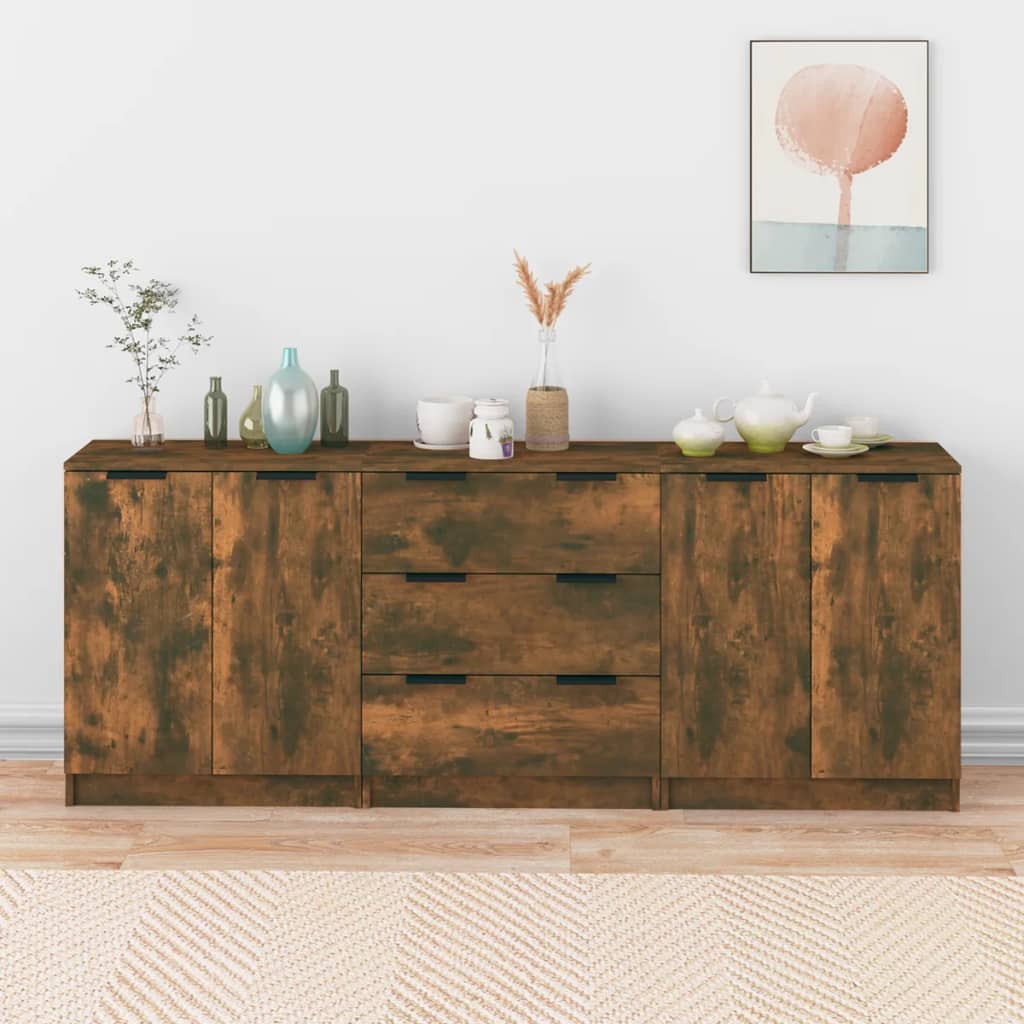 Skänkar 3 Delar Ek 60X30X70 Cm Konstruerat Trä