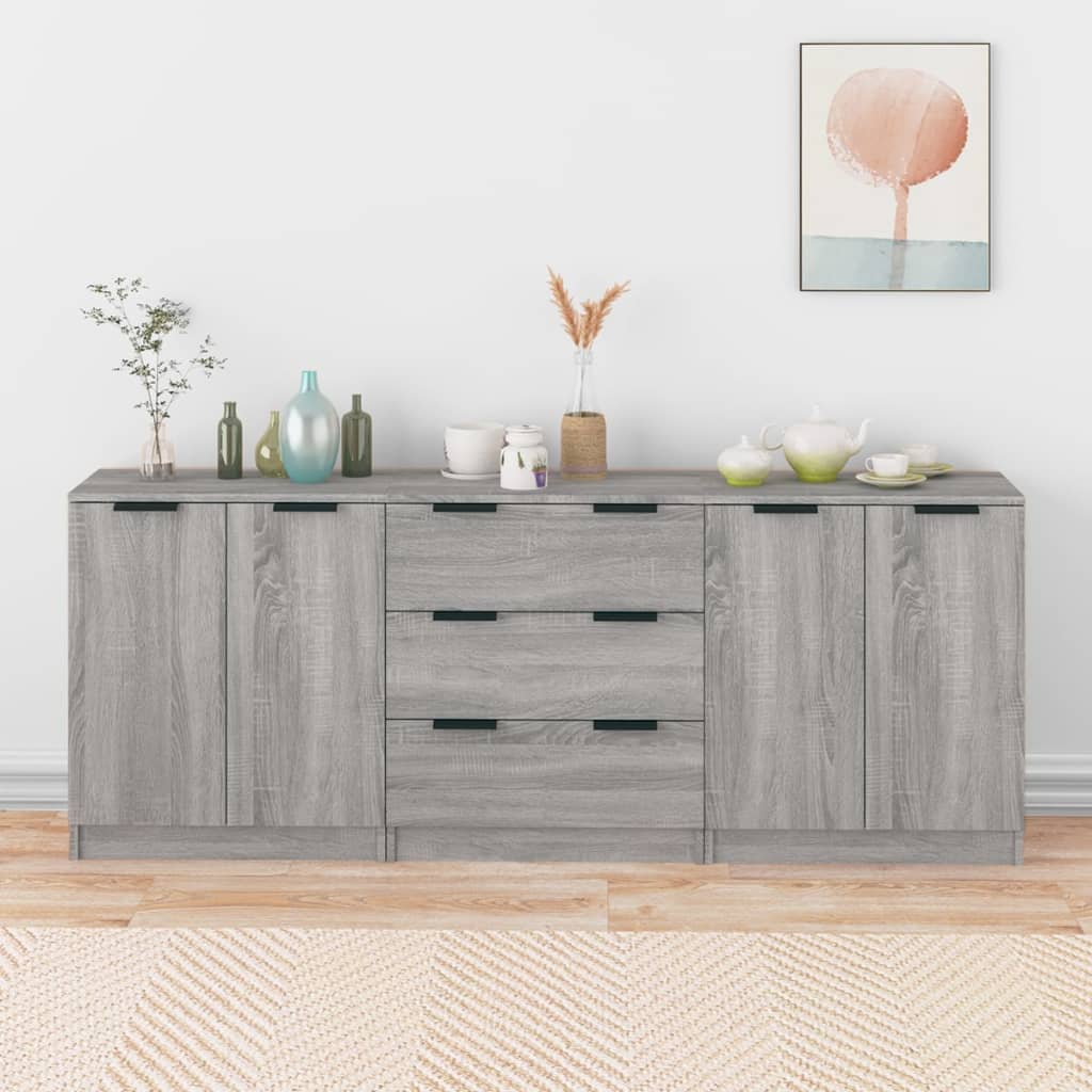 Skänkar 3 Delar Ek 60X30X70 Cm Konstruerat Trä
