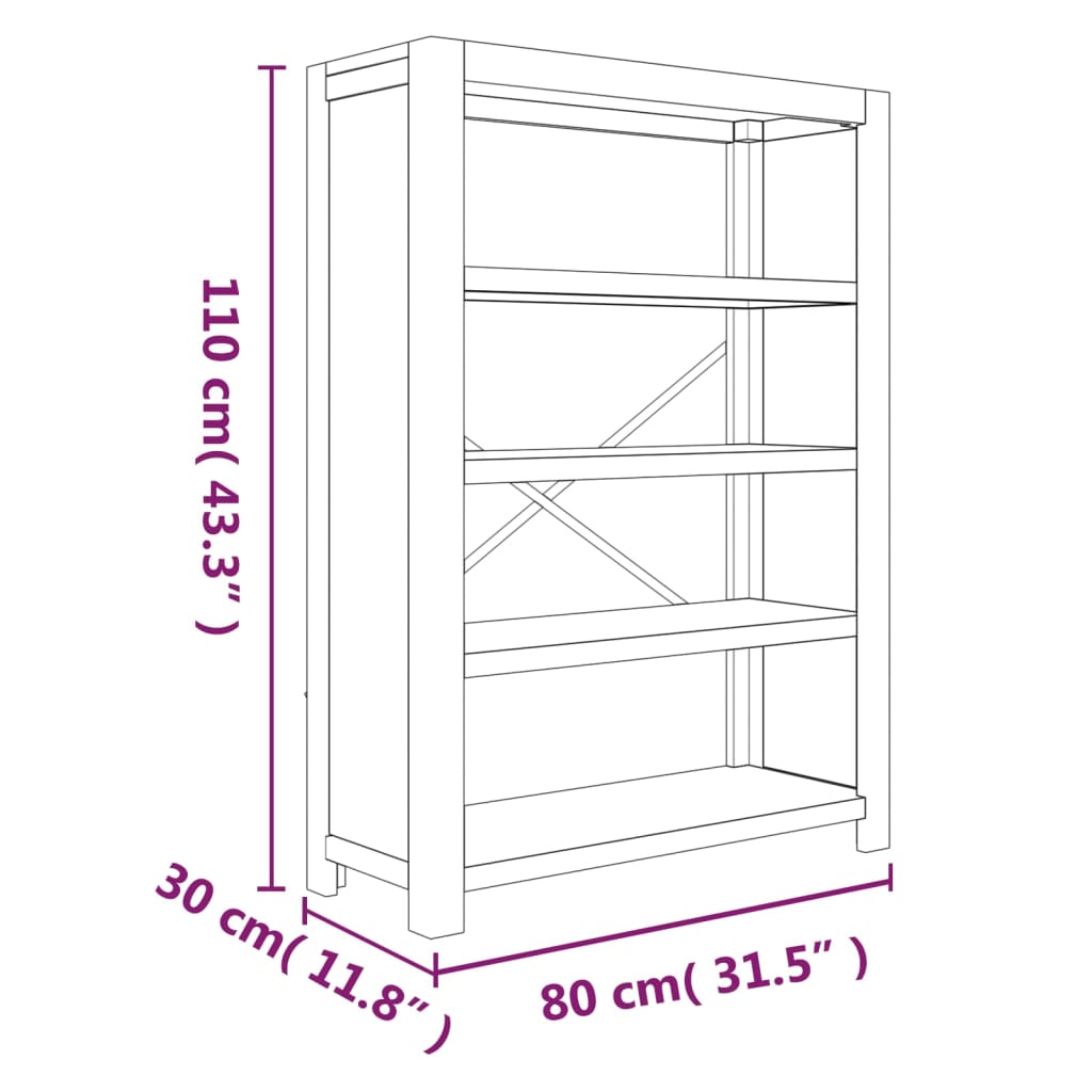 Bokhylla Med 4 Hyllor 80X30X Massivt Akaciaträ