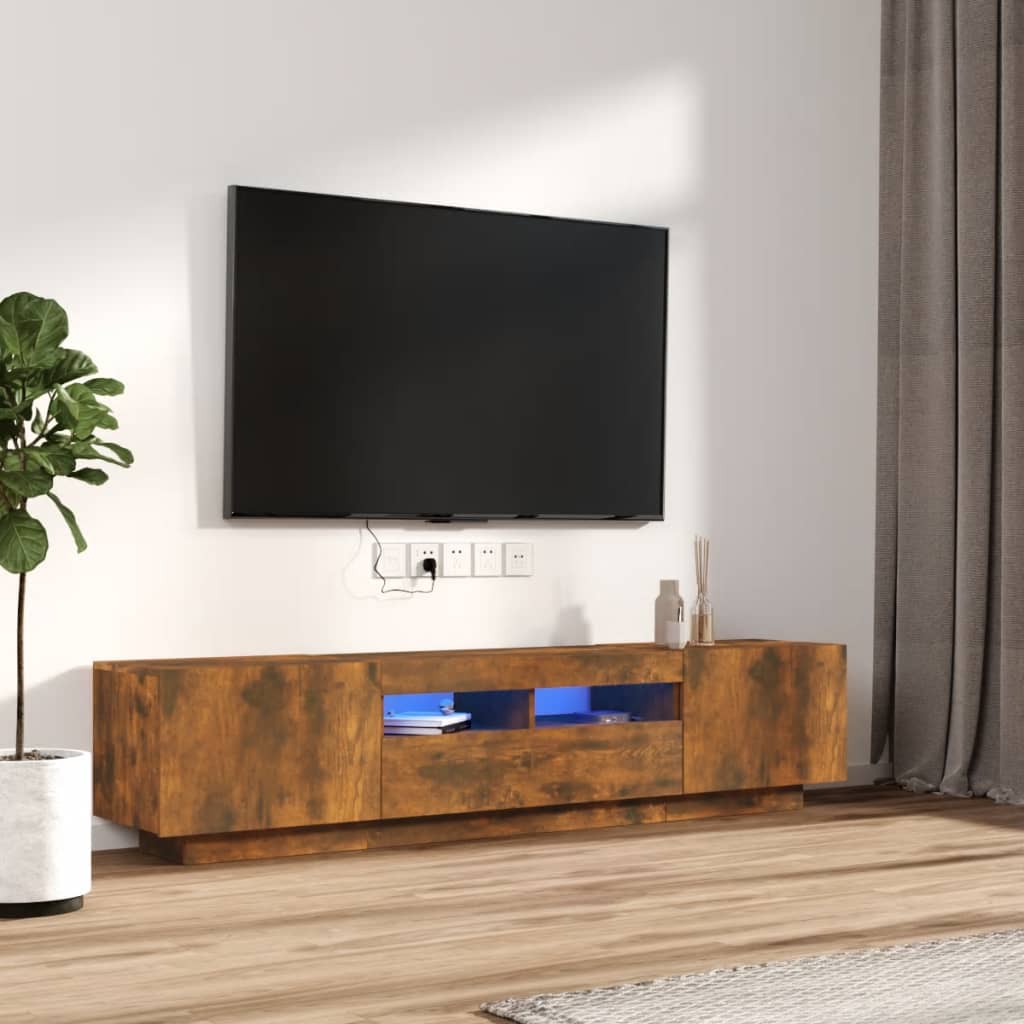 Tv-Bänk Med Led-Lampor Åldrat Trä 180X35X40 Cm Konstruerat Trä
