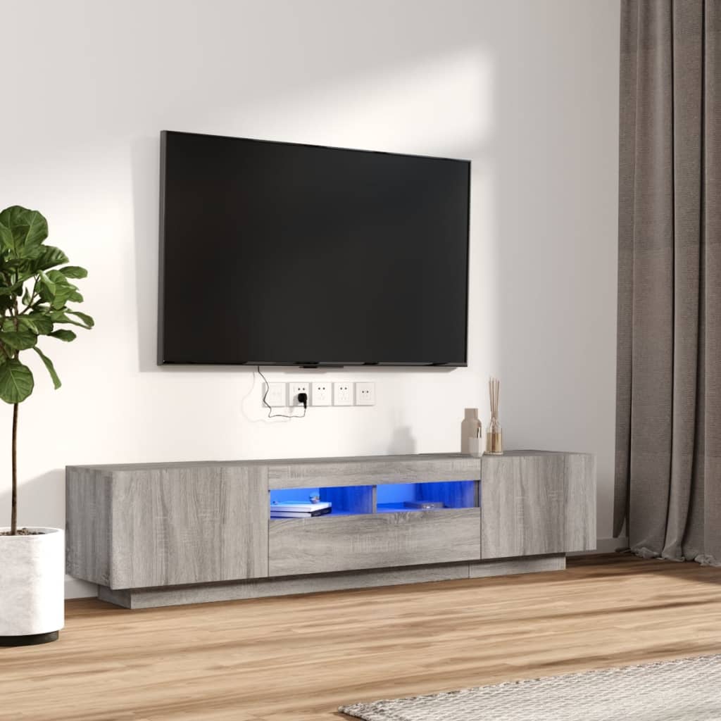 Tv-Bänk Med Led-Lampor Åldrat Trä 180X35X40 Cm Konstruerat Trä