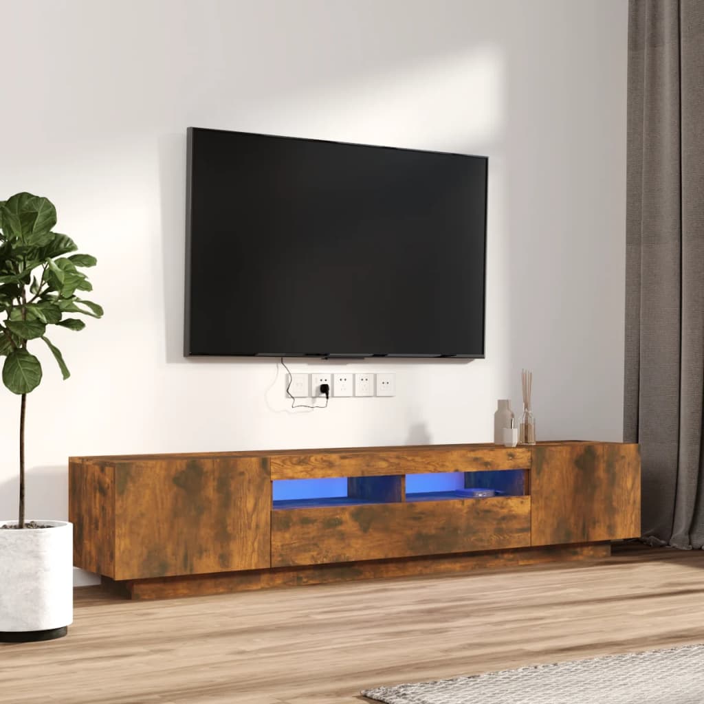 Tv-Bänk Med Led-Lampor Åldrat Trä 200X35X40 Cm Konstruerat Trä
