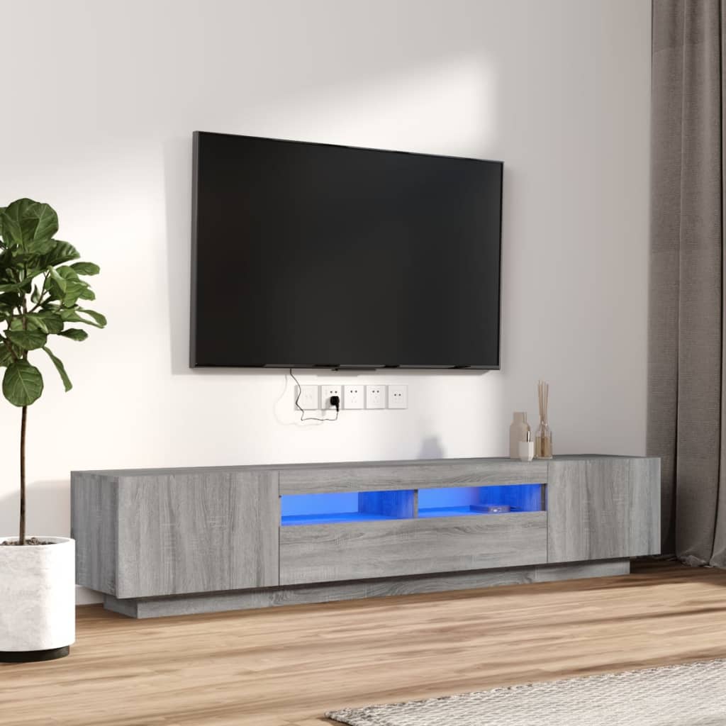 Tv-Bänk Med Led-Lampor Åldrat Trä 200X35X40 Cm Konstruerat Trä