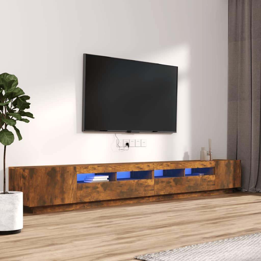 Tv-Bänk Med Led-Lampor Åldrat Trä 300X35X40 Cm Konstruerat Trä
