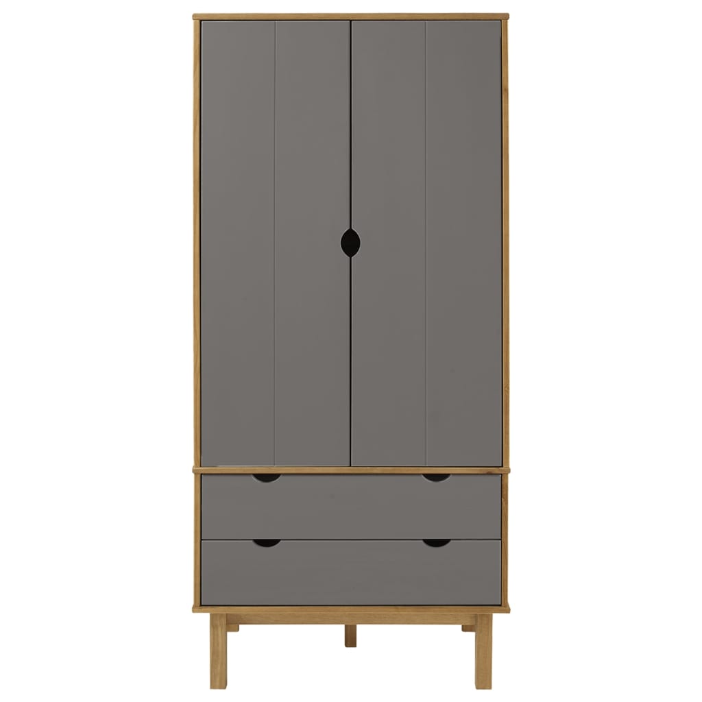 Garderob Otta Brun&amp;Grå 76,5X53X172 Cm Massiv Furu
