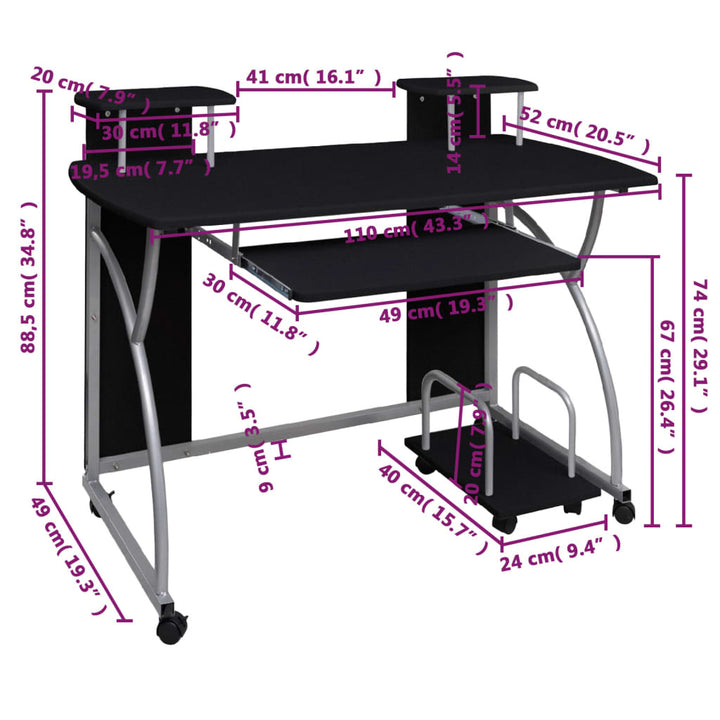 Datorbord 110X52X88,5 Cm Konstruerat Trä