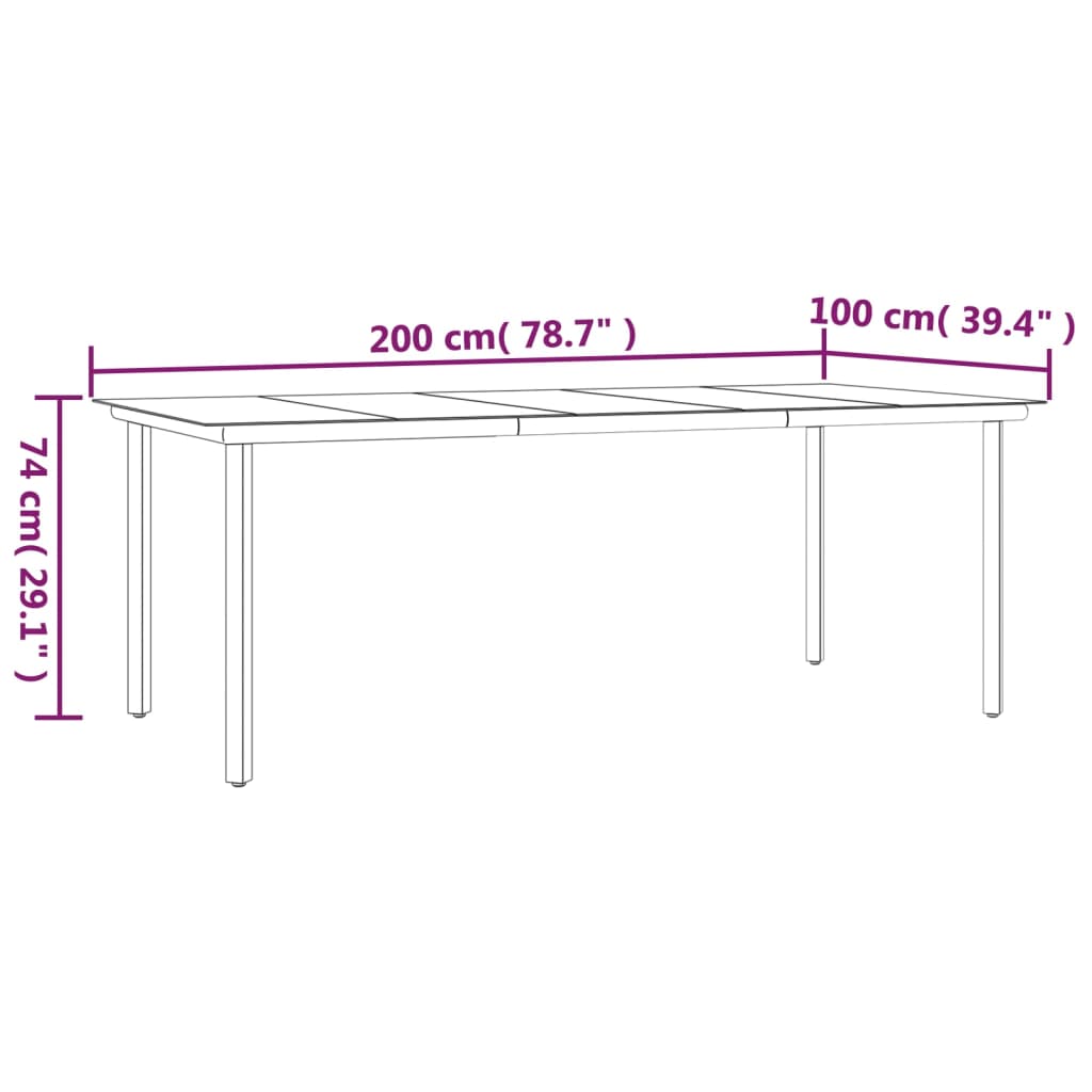 Trädgårdsbord Svart 200X100X74 Cm Härdat Glas