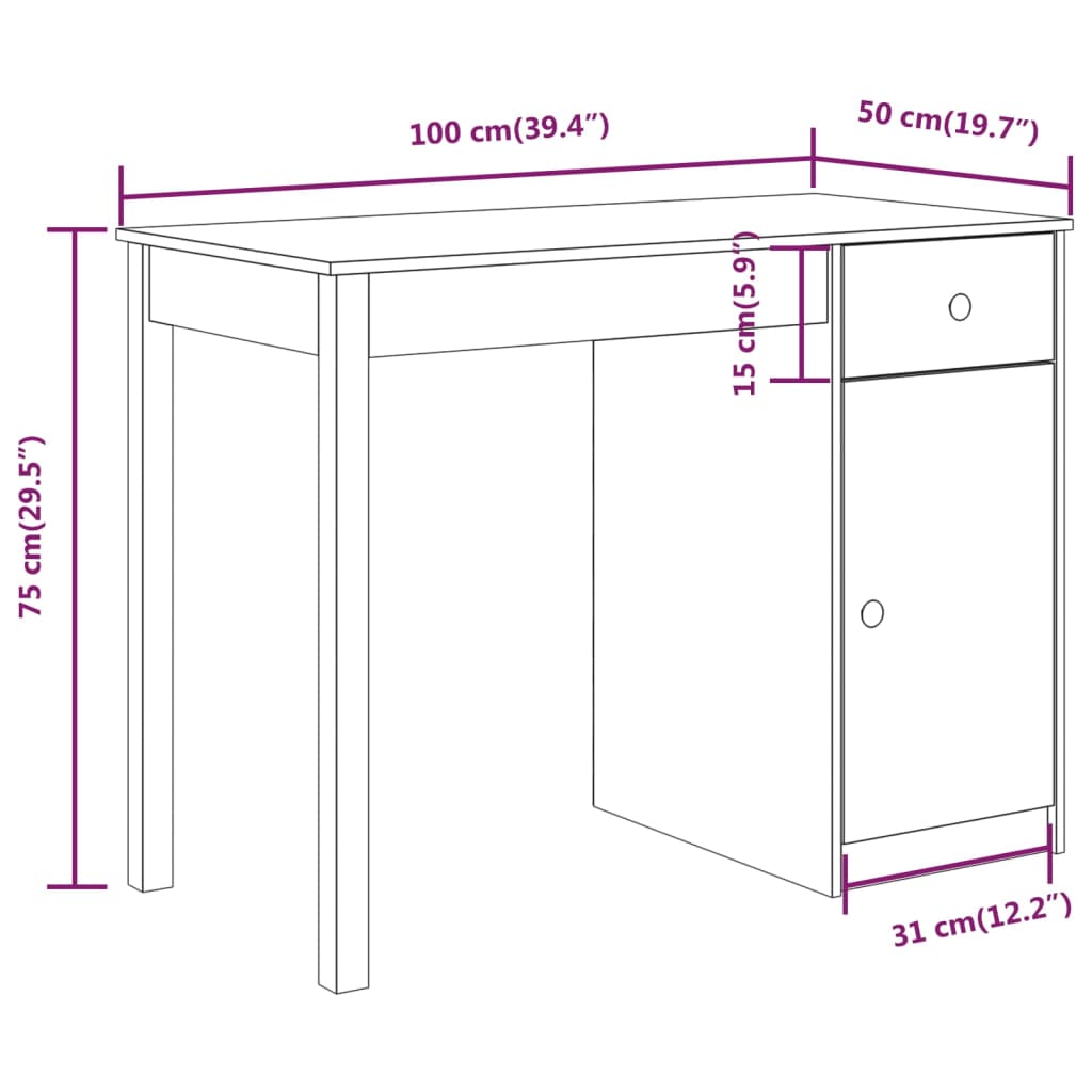 Skrivbord 100X50X75 Cm Massiv Furu