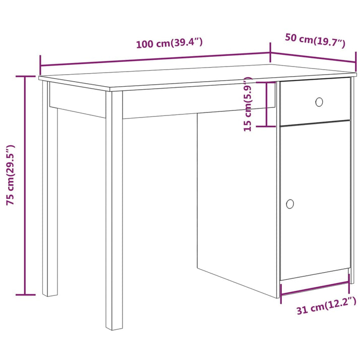 Skrivbord 100X50X75 Cm Massiv Furu