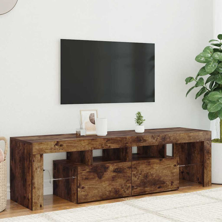 Tv-Bänk Med Led-Lampor Åldrat Trä 140X36,5X40Cm Konstruerat Trä