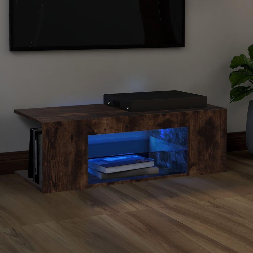 Tv-Bänk Med Led-Lampor 90X39X30 Cm Konstruerat Trä