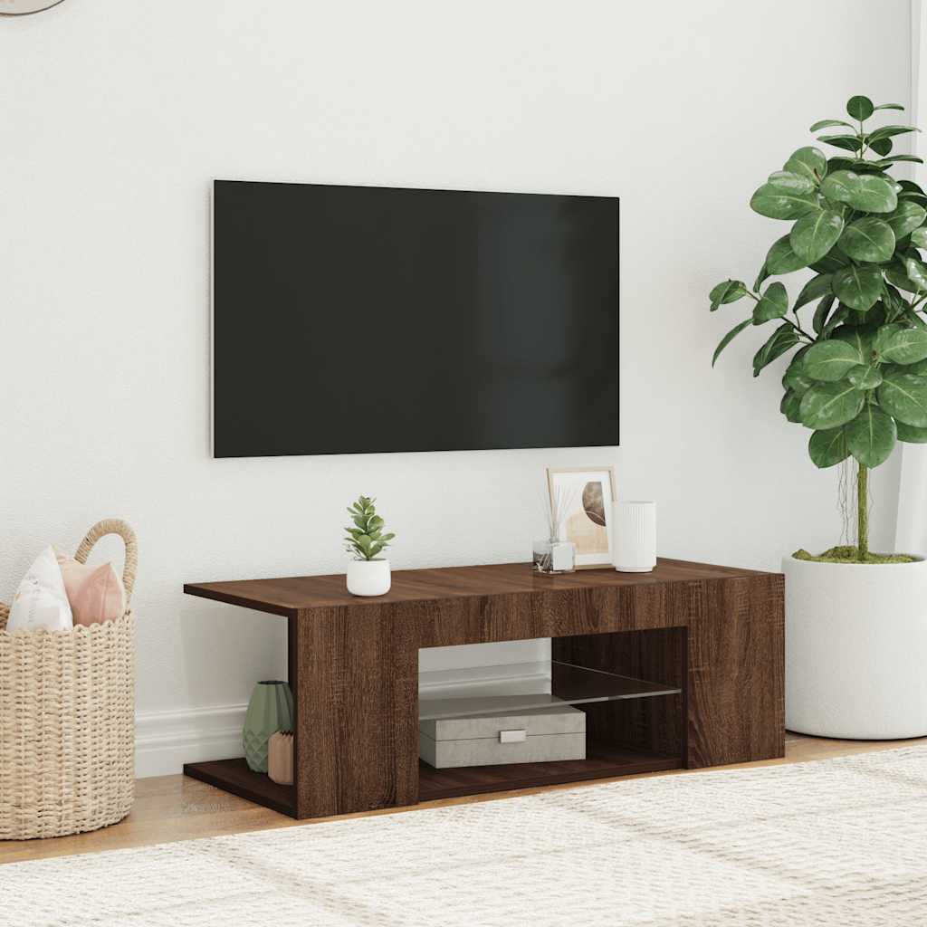 Tv-Bänk Med Led-Lampor 90X39X30 Cm Konstruerat Trä