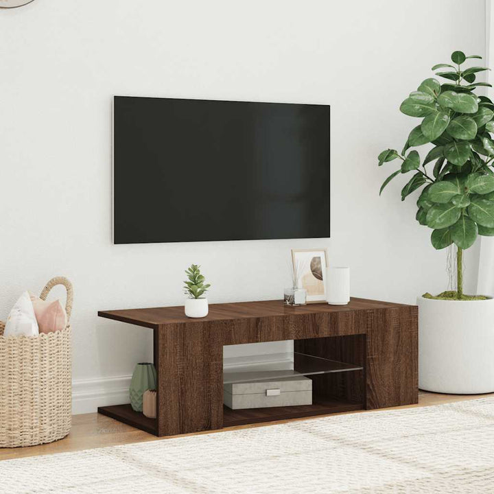 Tv-Bänk Med Led-Lampor 90X39X30 Cm Konstruerat Trä