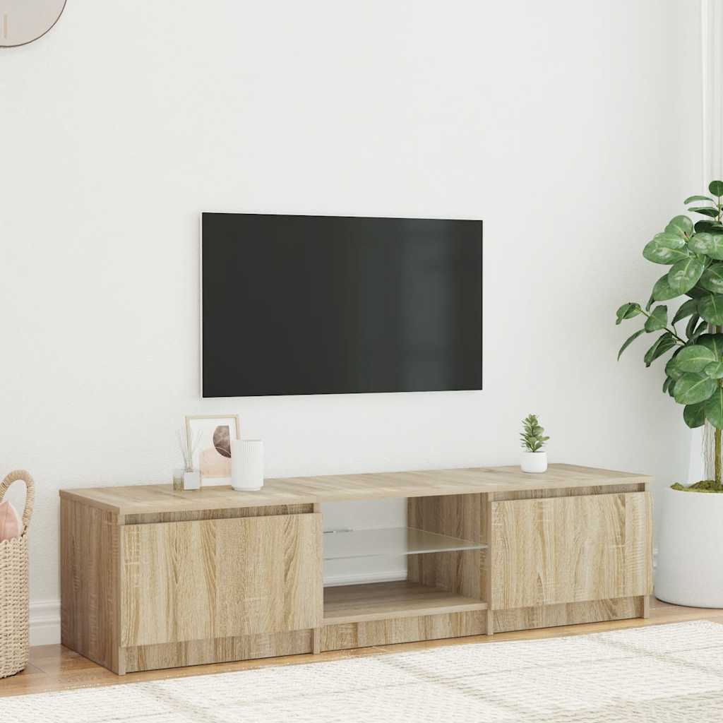 Tv-Bänk Med Led-Lampor Konstruerat Trä